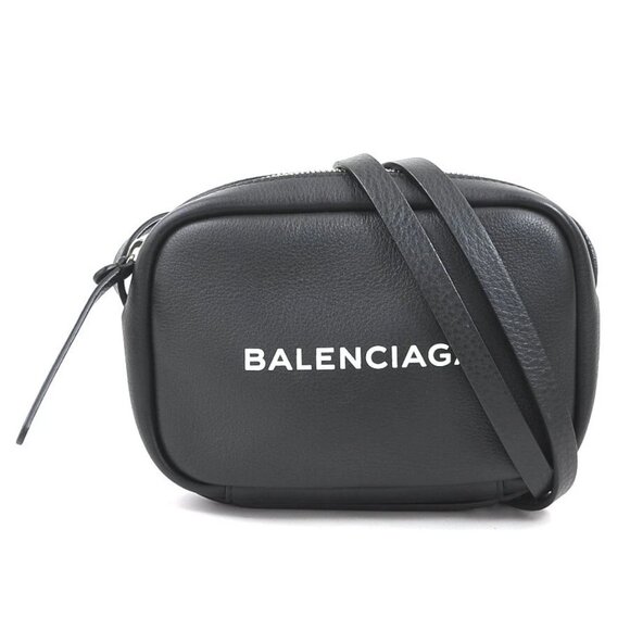 Auth BALENCIAGA Crossbody Shoulder Bag Black Leather/Silvertone - Picture 1 of 13